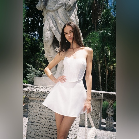 LULU’S Angelica White Satin Strapless Lace Up Corset Two-Piece Set In White - Picture 4 of 7